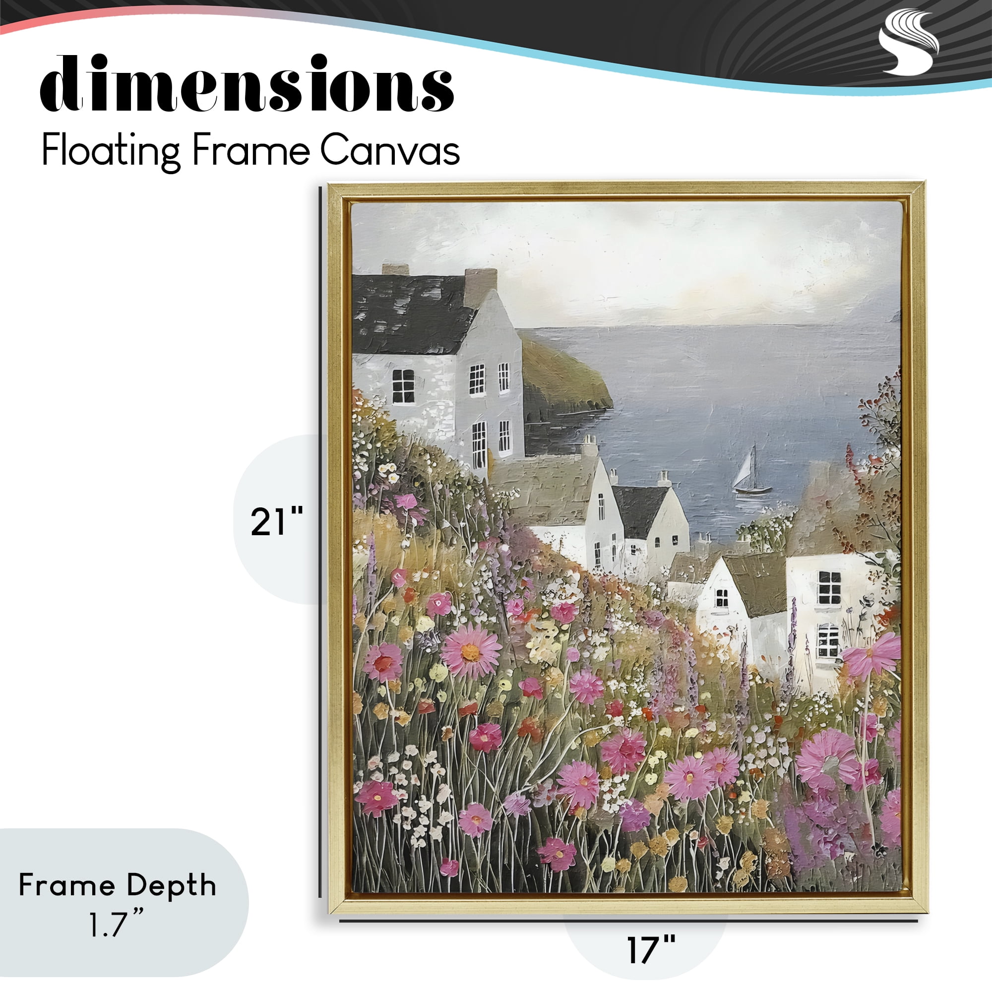 Stupell Industries Picturesque Village over Sea Gold Framed Floater Canvas Wall Art, design by Riley B
