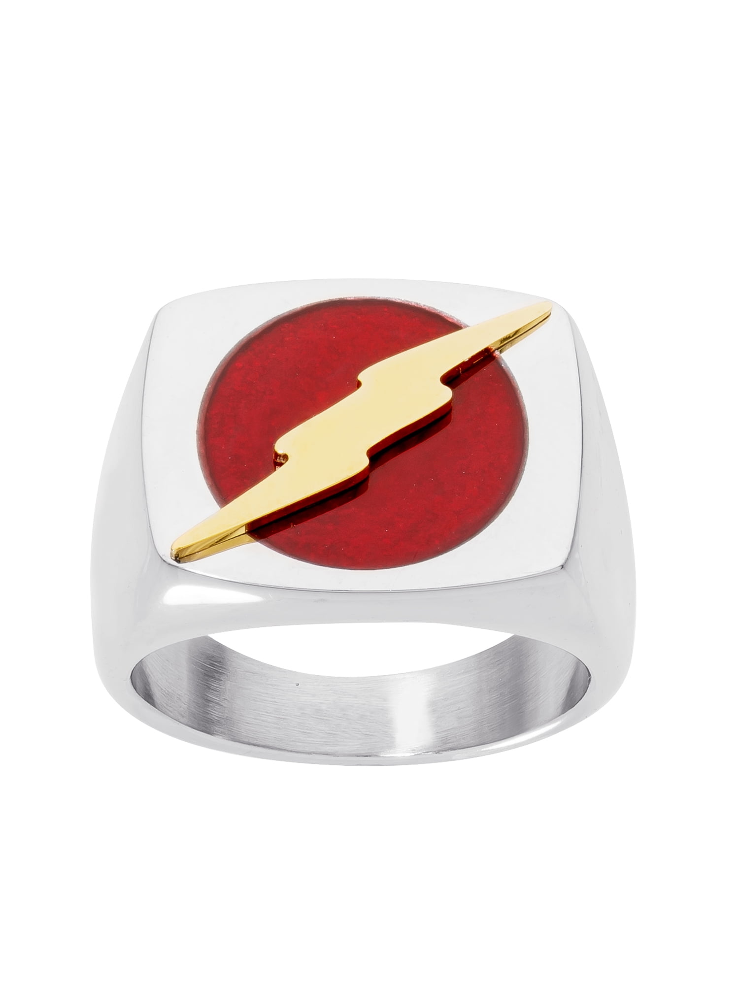 The Flash Logo Silvertone Stainless Steel Band Finger Ring 