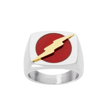 DC Comics The Flash Men's Stainless Steel Logo Ring, Size 10