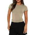 thumbnail image 6 of Sexy Short Sleeve Top for Women Solid Slim Fitted Shirt Tee Basic Crew Neck Crop Top Blouse, 6 of 9