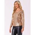 thumbnail image 4 of DARING DIVA Women's Round Neck Long Sleeve Shiny Sparkly Blouse XS Gold, 4 of 6