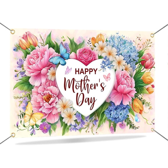 Pink Mother's Day Backdrop Spring Flowers Happy Mothers Day Background I love Mom Mothers Party Decorations Banner Photo Booth Props