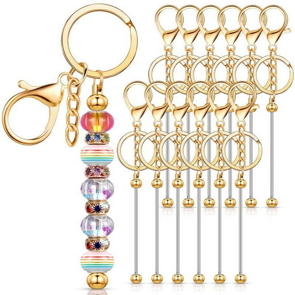 12 Pcs Beadable Keychain Bars for Beads Blank Keychain Beaded Keychain for Keychain DIY Projects Pendant Gold