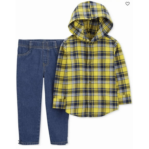 Carter's Toddler Boys Cotton Plaid Button-Front Shirt and Twill Denim Pants, 2 Piece Set - Plaid
