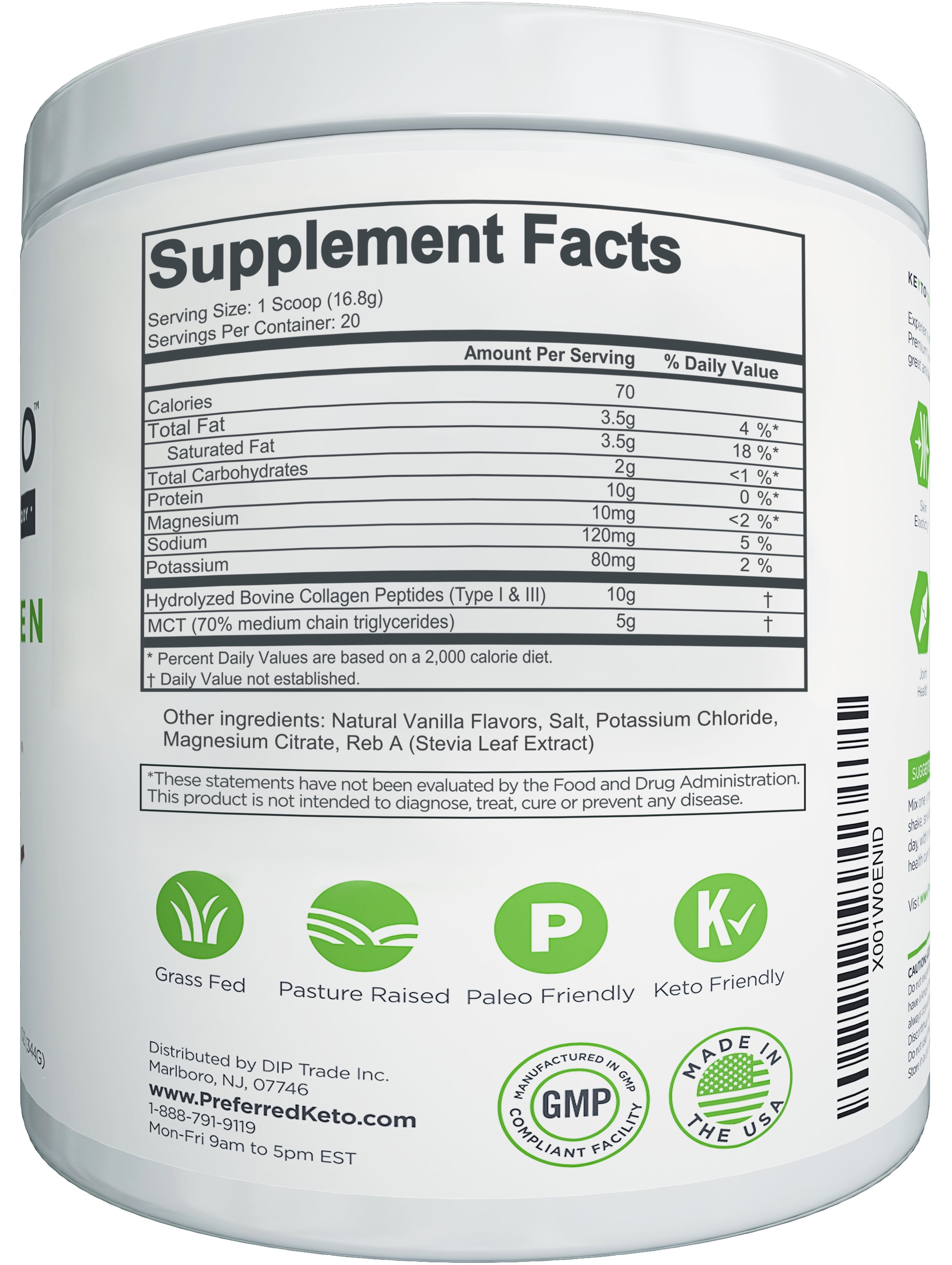 KEYTO Keto Collagen Protein Powder with MCT Oil Powder – Perfect for Low-Carb Diet Vanilla 11.9 oz