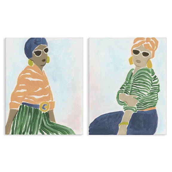 Stupell Industries Trendy Summer Style Women People Painting Wrapped Canvas Art Print Wall Art, 16 x 20, Set of 2