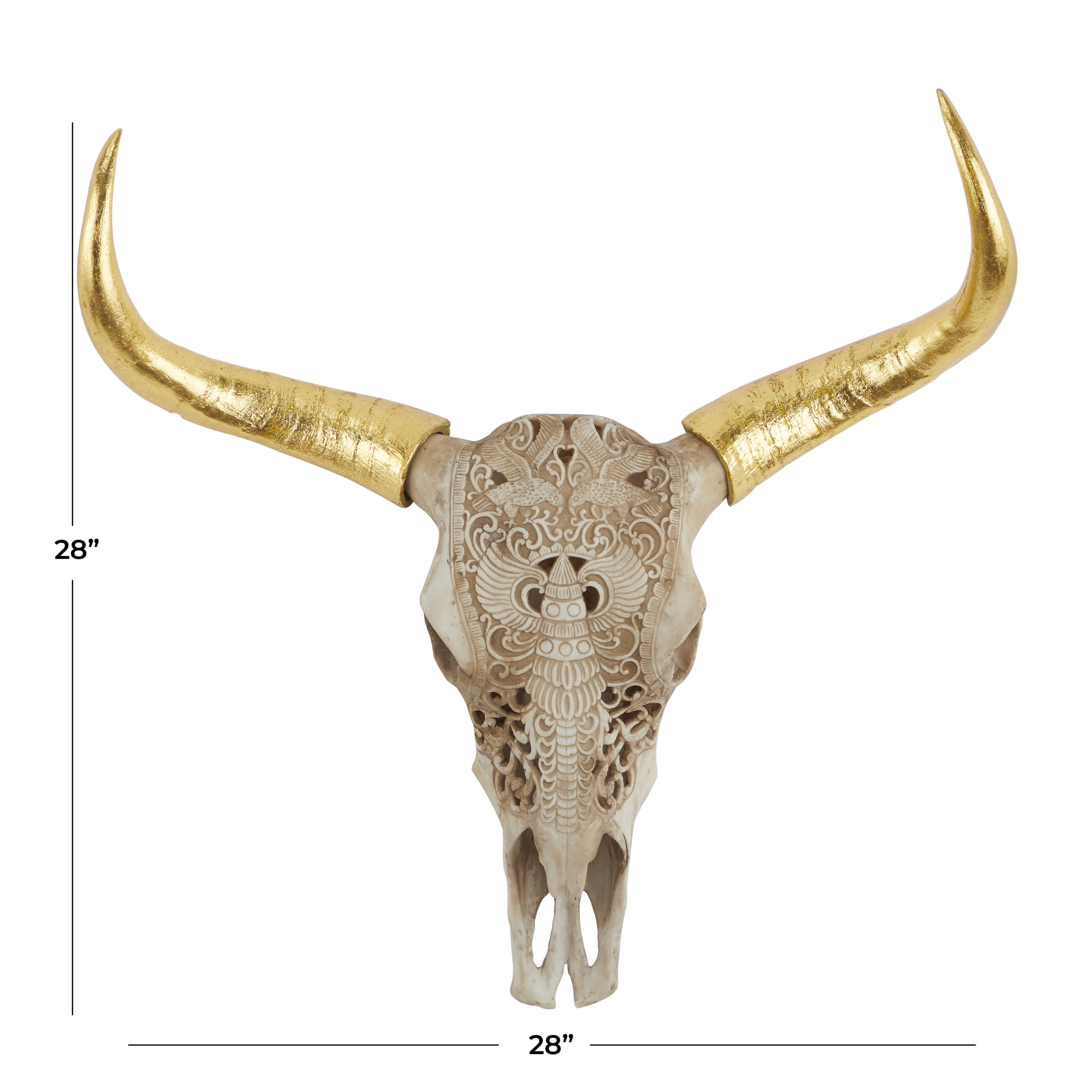 DecMode Brown Polystone Carved Skull Cow Wall Decor