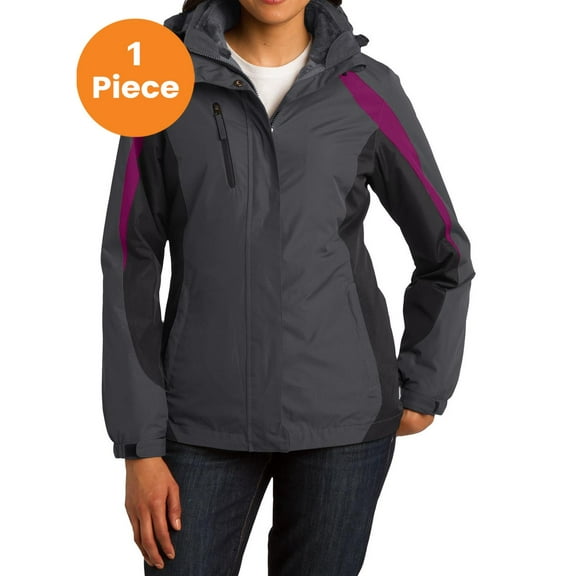 Port Authority L321 Ladies Colorblock 3-in-1 Jacket, Magnet Grey/ Black/ Very Berry, L, Womens Hoodies