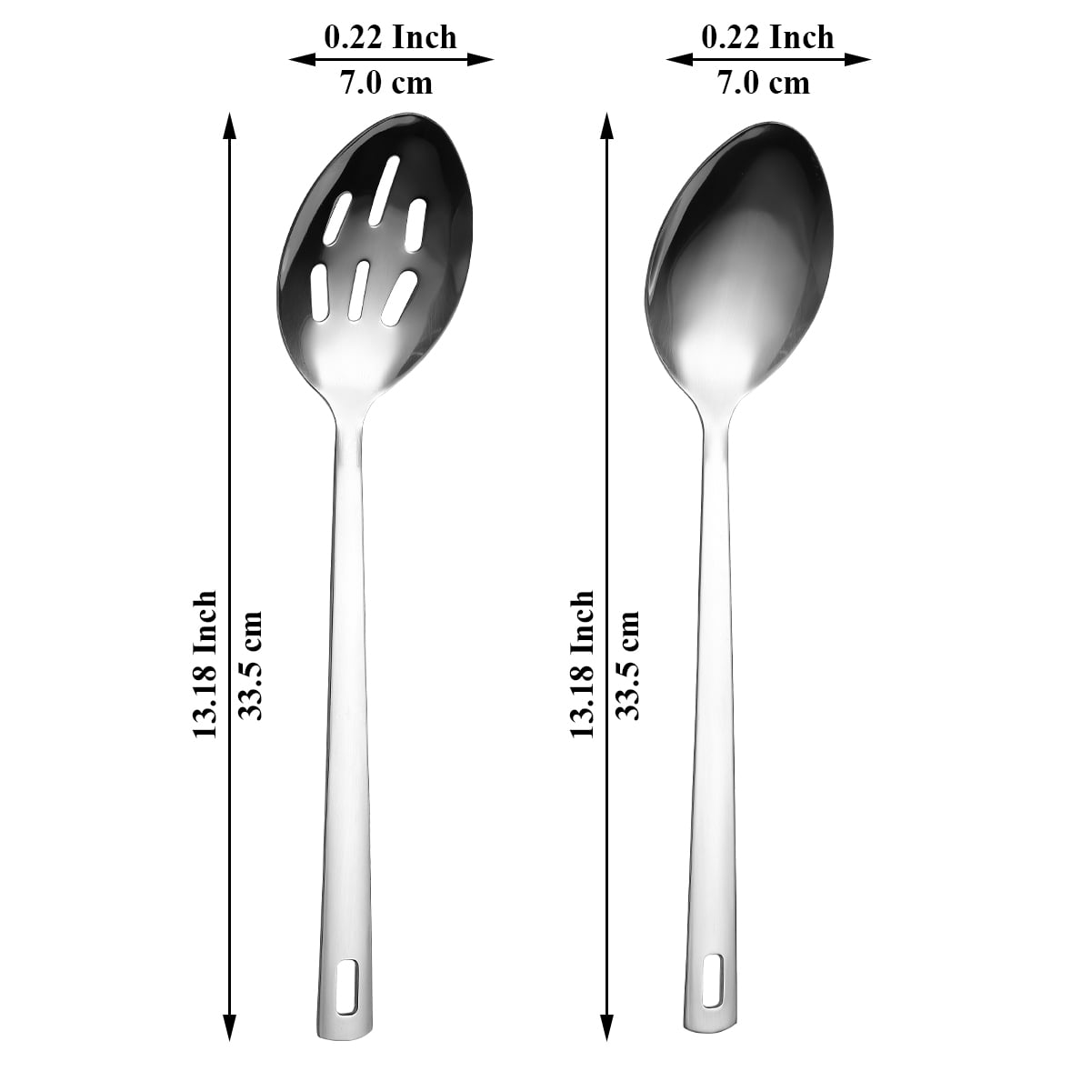 ReaNea Silver Cooking Spoon Set, Stainless Steel Kitchen Cooking Serving, Solid Spoon and Slotted Spoon Pack of 2