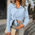 thumbnail image 4 of Women Shirts Casual Lapel Button Long Sleeve Solid Color Shirts Loose Comfy Cardigan Blouse Blue L, 4 of 6