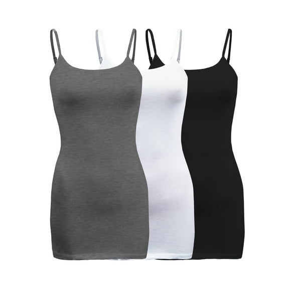 ShezPretty 3-Pack - Women's Basic Cami with Adjustable Spaghetti Straps Tank Top (Large, Charcoal Grey/White/Black)