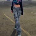 thumbnail image 3 of Pantalones Gibobby Mujer holgados de mezclilla alta azul S, 3 of 5