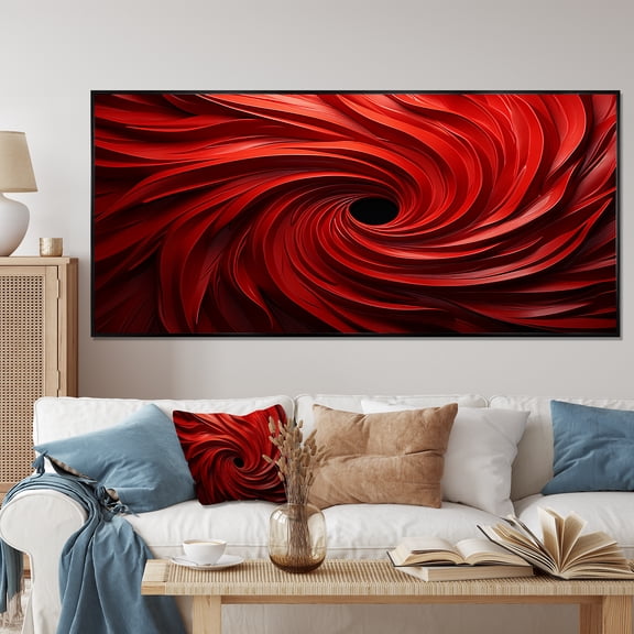 Designart "Dreamscape Red Abstract Spiral III" Extra Large Abstract Framed Wall Art - Transitional Red Abstract Spirals Living Room Framed Canvas Art
