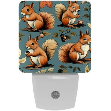

2 Pack Auto Dusk-to-Dawn Sensor Night Lights Cute Squirrel and Chestnut Forest Pattern Plug-in Home Office Decorative Lamp for Adult 0.5W LED Nightlights for Bedroom Bathroom Hallway Stairs