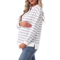 thumbnail image 4 of INSPIRE CHIC Womens Maternity Blouse Cotton Mock Neck Shirt Half Zip Long Sleeve Tops Side Slit Striped Turtleneck Pregnancy M Grey Stripe, 4 of 6