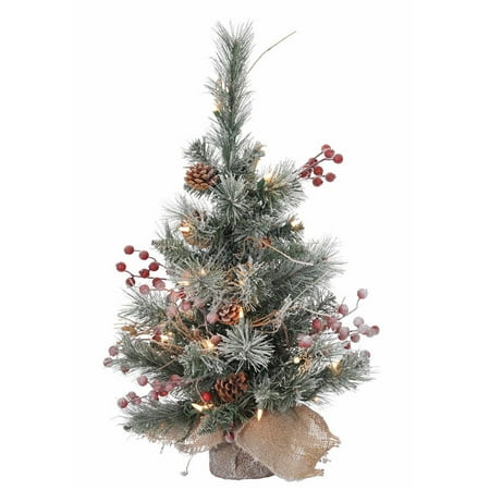 Automatic Pipe - Vickerman 2' Snow Tipped Pine and Berry Artificial Christmas Tree with 35 Warm White LED Lights