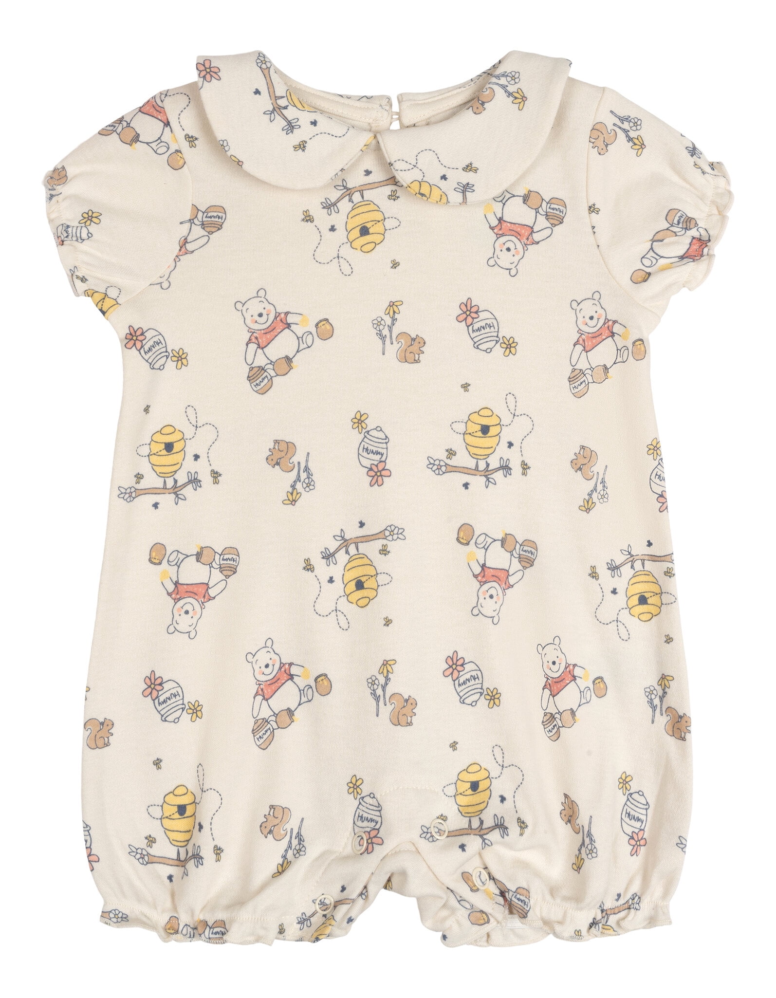 Disney Winnie the Pooh Baby Girls' 2-Pack Short Sleeve and Sleeveless Bubble Romper Set Ivory and Coral Winnie the Pooh