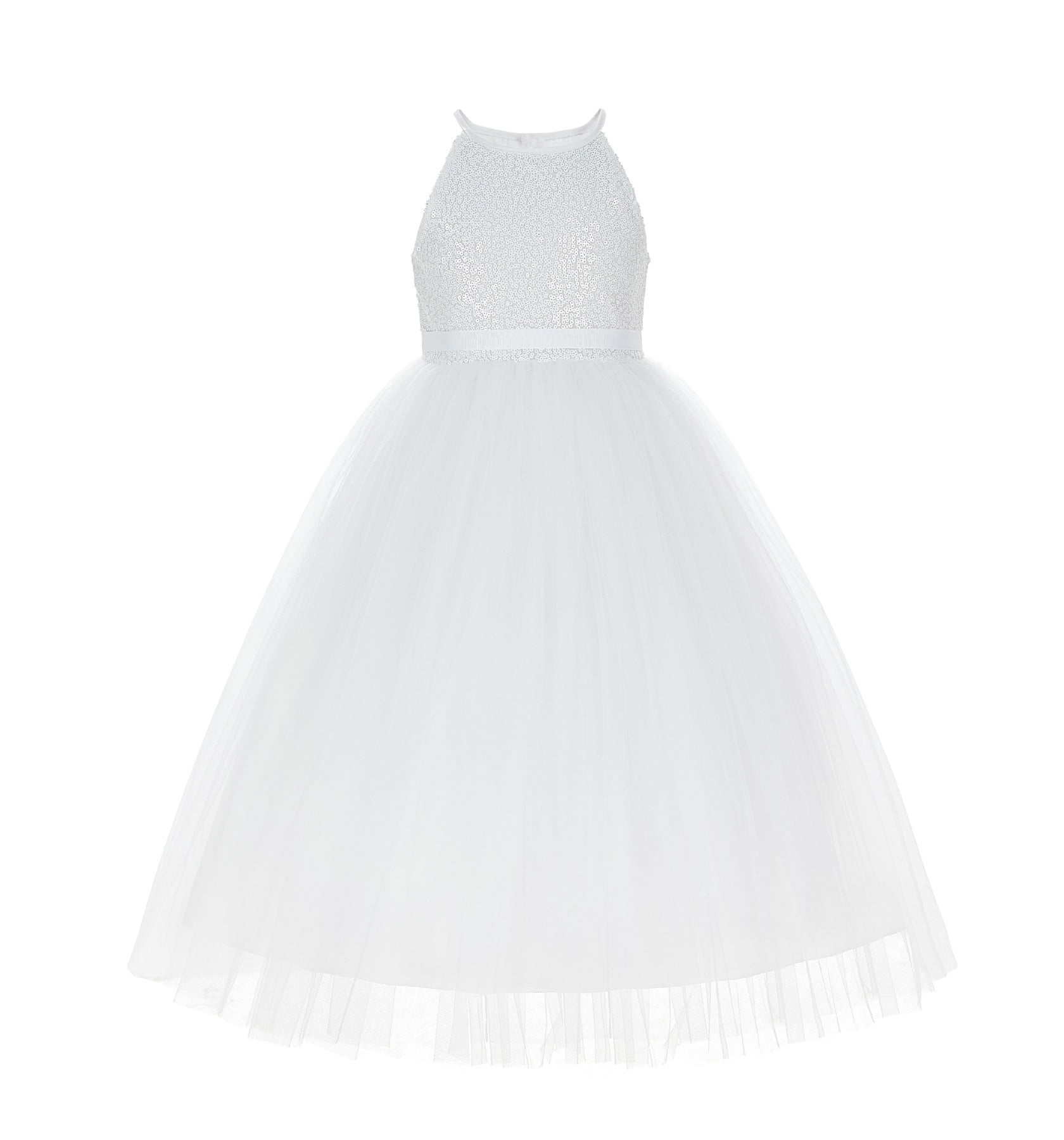 Sequin Halter Formal Flower Girl Dresses Ballroom Gown Princess 202