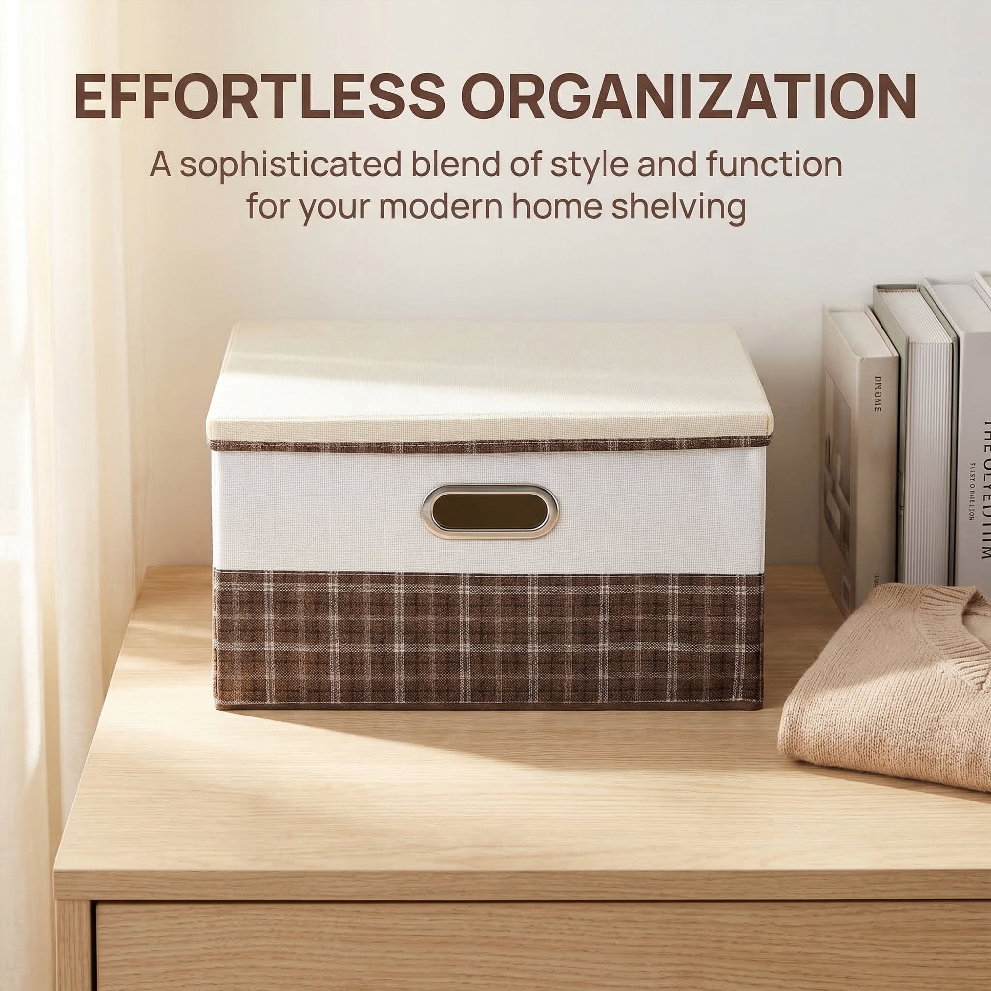 Unique Bargains Storage Cube Fabric Storage Bin with Handles Coffee 15*9.8*8.3in