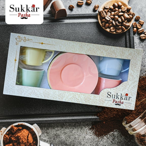 8 oz Cappuccino Cup Set with Saucers, Espresso Coffee Cups, Latte Macchiato – 8-Piece Multicolored assorted Coffee Cup Mug Set with gift box– Professional-Grade Porcelain