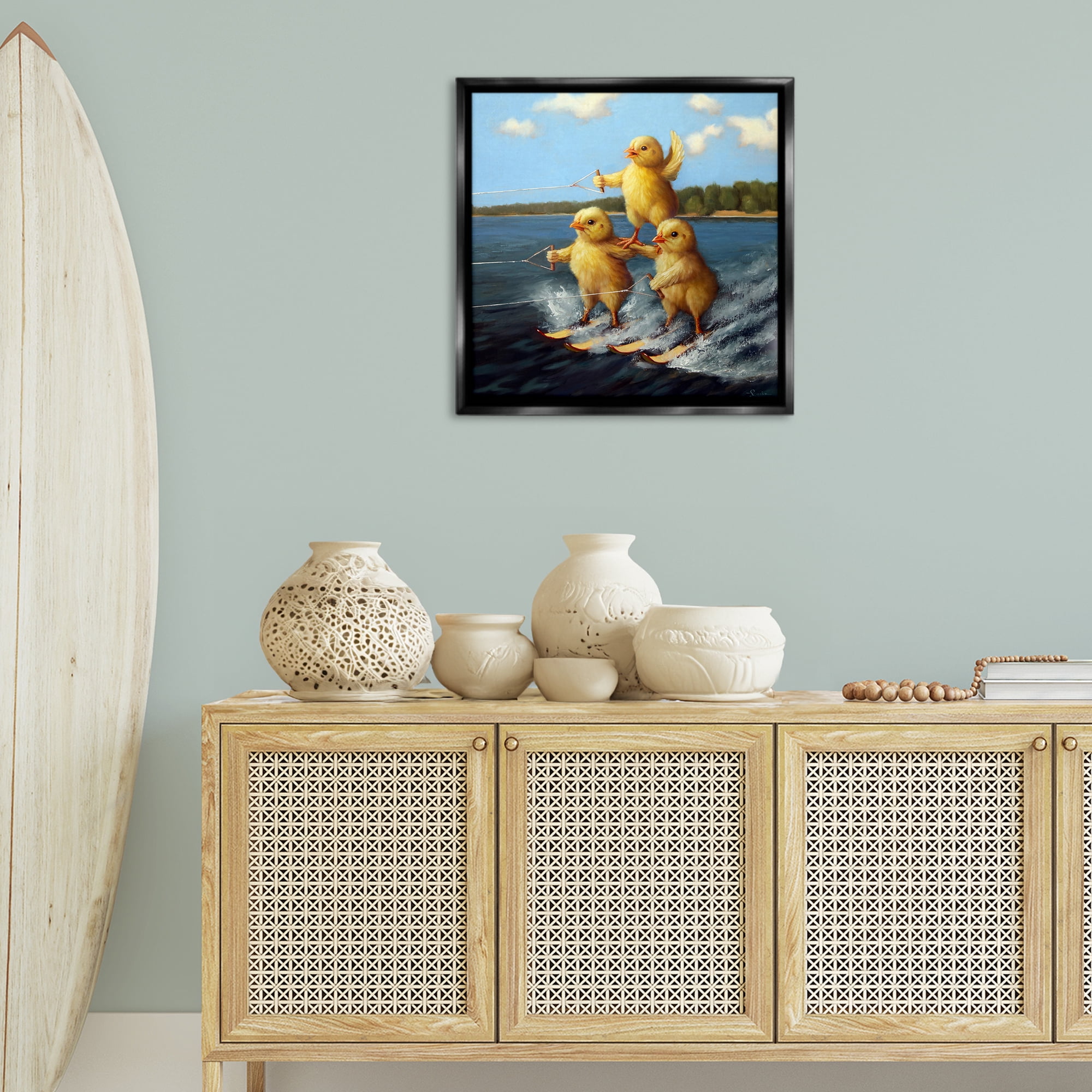 Stupell Industries Water Skiing Chicks Coastal Painting Black Floater Framed Canvas Art Print Wall Art, 25 x 25