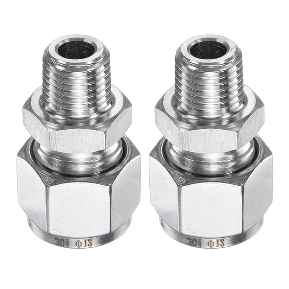 Uxcell 2pcs Compression Fitting 12mm OD x 1/4" NPT Male Stainless Steel Coupler Adapter