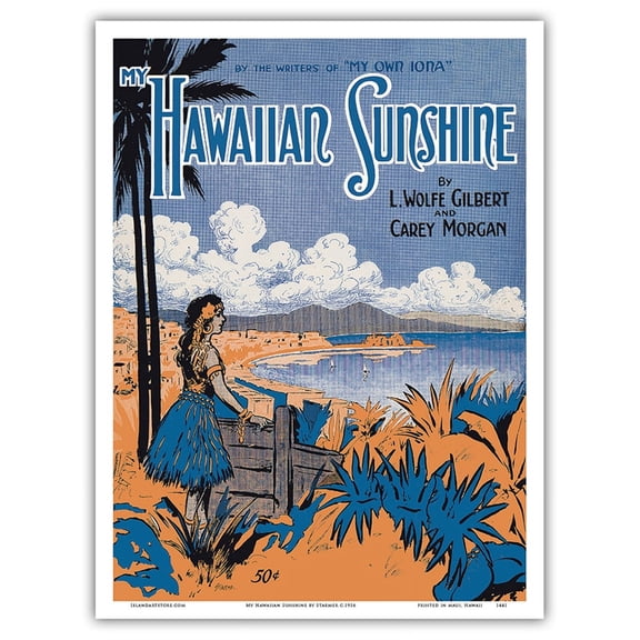 My Hawaiian Sunshine - Lyrics by L.Wolfe Gilbert and Carey Morgan - Vintage Hawaiian Sheet Music by Starmer c.1916 - Master Art Print (Unframed) 9in x 12in