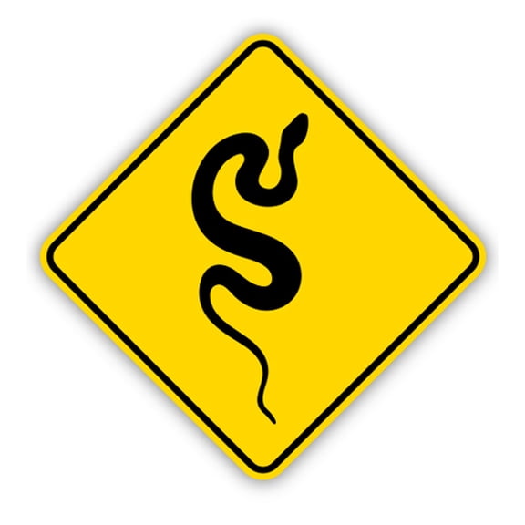 Caution Snakes Yellow - 3" Vinyl Sticker - For Car Laptop I-Pad Phone Helmet Hard Hat - Waterproof Decal