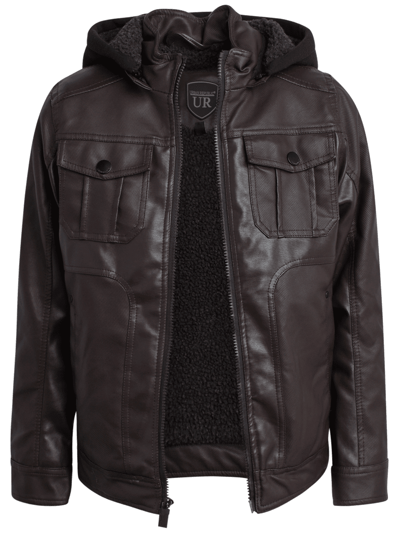 URBAN REPUBLIC Boys' Leather Jacket - Sherpa Lined Motorcycle Faux