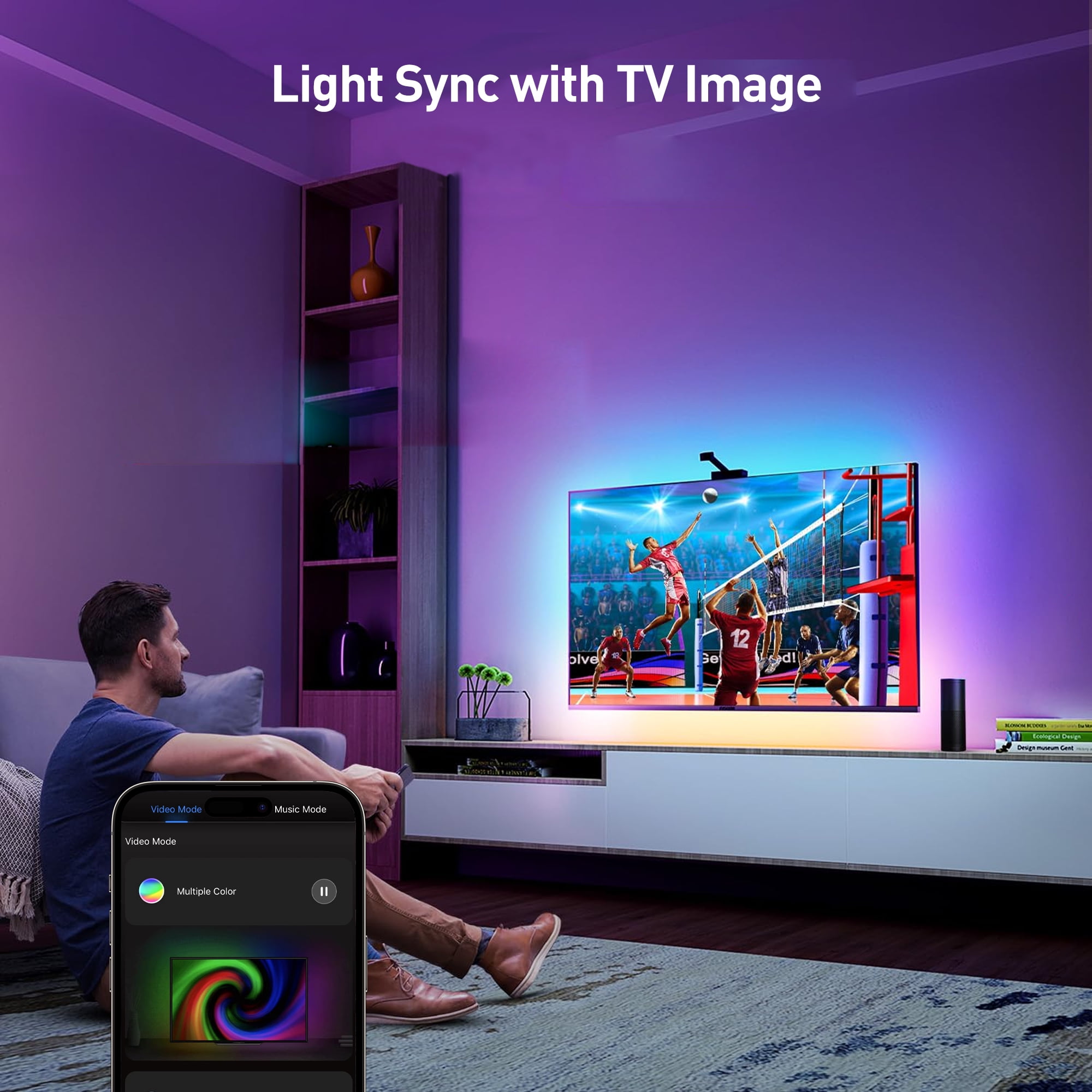 DAYBETTER TV LED Backlight with Camera, RGB-IC (2.4G Wi-Fi) 12.5ft for 55-65 inch TVs, App Control, Music Sync Lights,Led Light for TV,Bedroom,Computer,Gaming Room Decor,Party,HDTV Mood Lighting