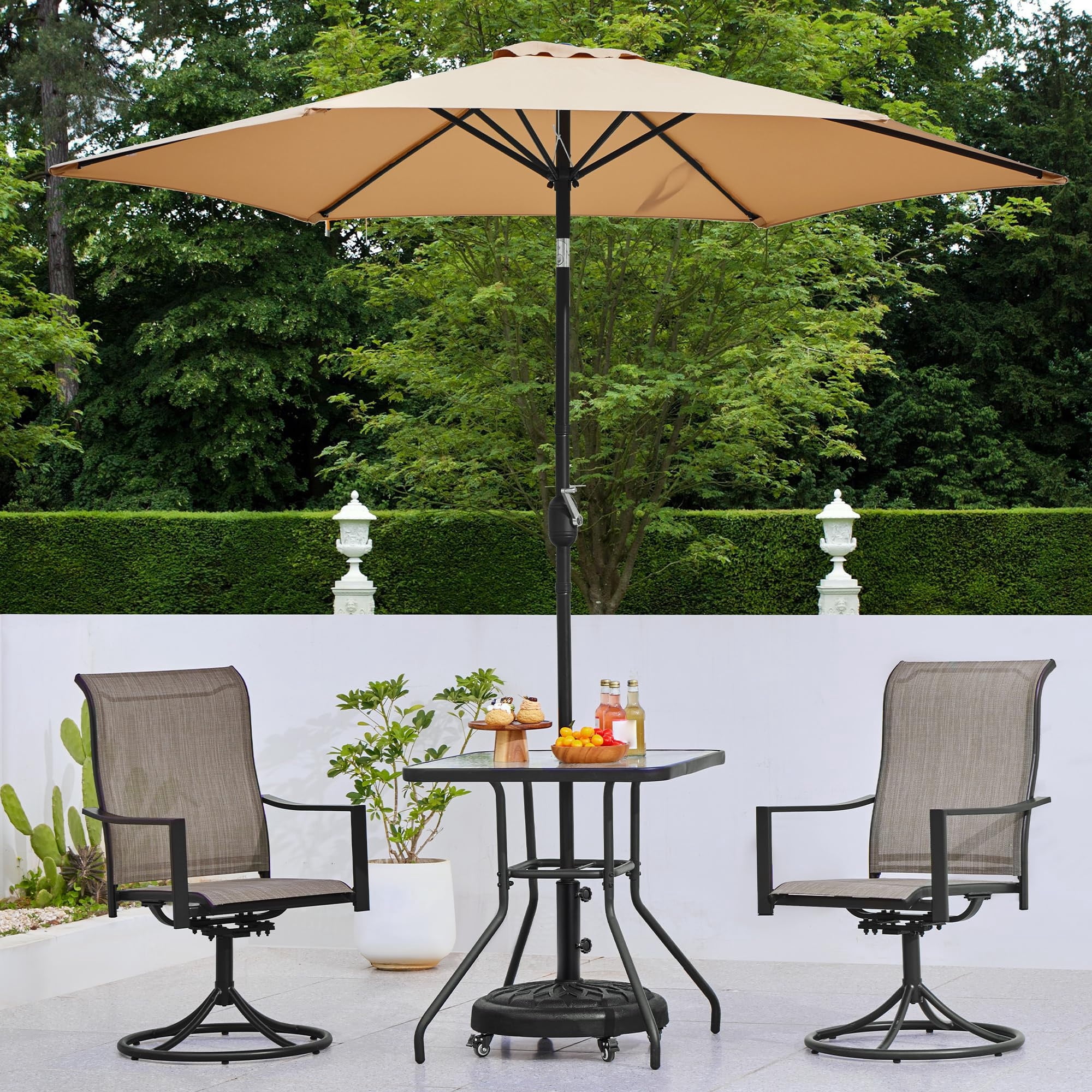 Heavy Duty 45lb Round Umbrella Base with Lockable Wheels, 20 Inch Market Patio Umbrella Stand for Garden, Yard, Outdoor Use, Fits Standard Umbrella Poles, Black