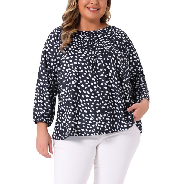 Blusas de mujer de tallas grandes Agnes Orinda para el Día de San Patricio, con puntos, de manga 3/4, camiseta de cuello redondo, 4X, azul marino