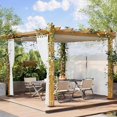 thumbnail image 1 of 10x10 foot outdoor wood grain aluminum pergola: beige uv - block canopy, blanca mesh net, four - point anchoring, rust - proof frame, fast assembly, elegant garden patio shelter (wood grain co..., 1 of 7