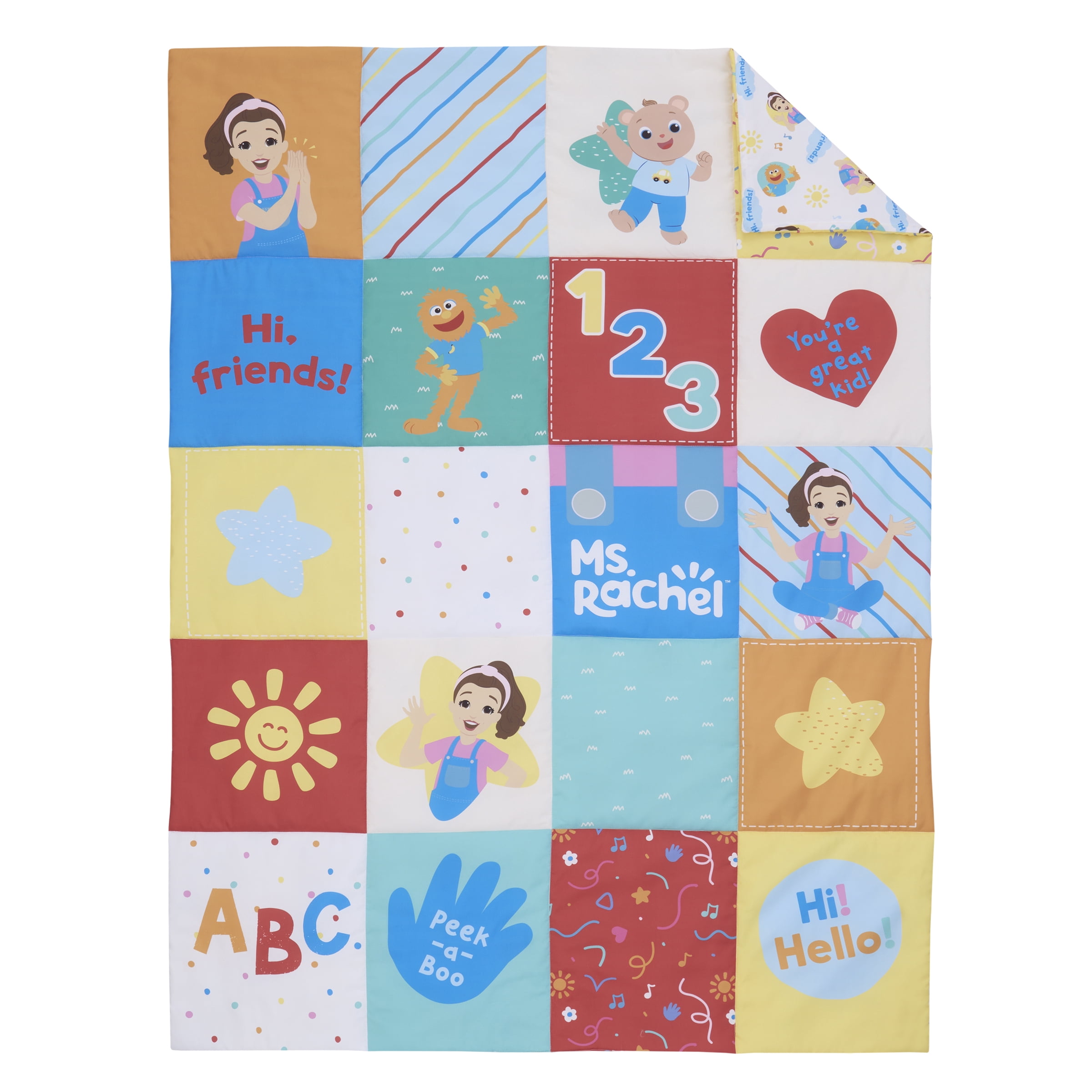 Ms. Rachel Happy Patchwork 4 Piece Toddler Bed Set