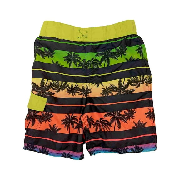 Boys Tropical Orange & Green Stripe Palm Tree Print Swim Trunk Board Shorts XXS