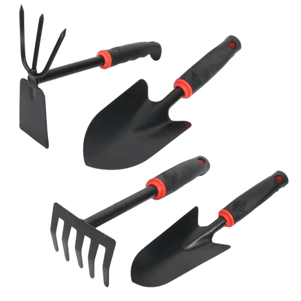 4 Piezas Pala de Jardín Herramientas Manuales Metálicas Portátiles Azada Ergonómica Antideslizante Rastrillo Compacto Duradero para Labores de Jardín Adecuado para Suelos Siembra