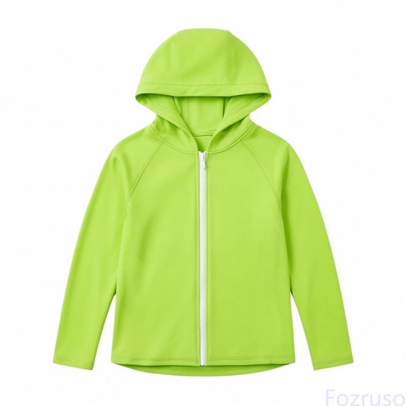 Fozruso Long Sleeve Beach Rash Guard Hoodie Tops for Boys, Sunscreen Top With Raglan Sleeves And Zip Up Front Lightweight Protective Top For Kids