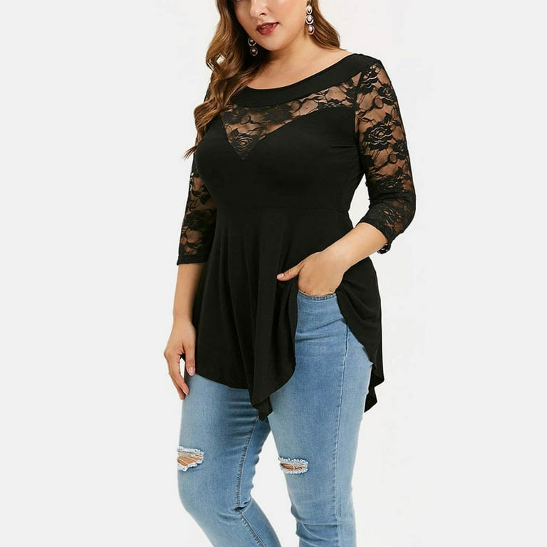 formal Lace Tops for Womens Elegant Evening Blouses Womens 3 4 Sleeve formal Blouse Shirt Business Dressy Casual Blouse Bell Sleeve V Neck Lace Summer formal Tops for Women Walmart