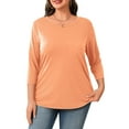 thumbnail image 3 of Yubnlvae Women's Plus-Size 3/4 Sleeve Tops & Blouses Plus Size Tunic Tops for Womenclearance! Solid, Round Neck, Orange, 5Xl, 3 of 7