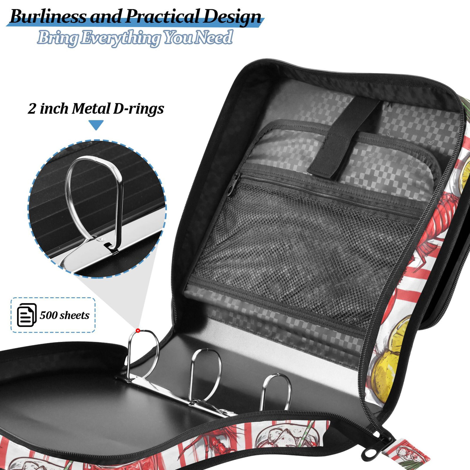 FORMRS Zipper Binder with Shoulder Strap 2-inch Ring 500 Sheet Capacity File Bag, Red Lobster