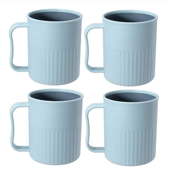 4 Pack Plastic Coffee Cups with Handles, Unbreakable Plastic Coffee Mugs Reusable Water Drinking Cups for Kitchen Outdoor