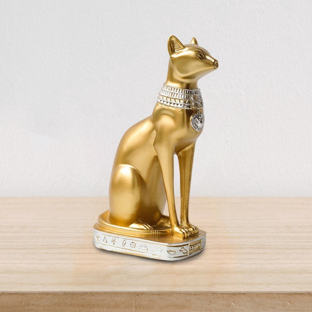 Jiibva Egyptian-Inspired Cat Statue, Resin Sculpture with Gold Accents for Home and Garden Decor