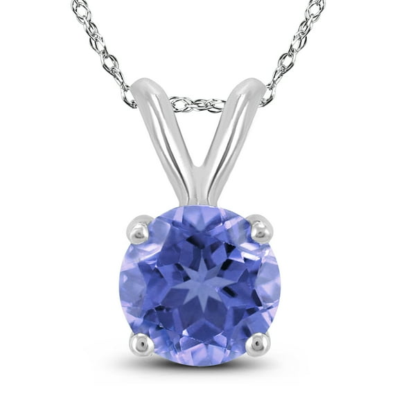 SZUL Women's 14K White Gold 4MM Round Tanzanite Pendant