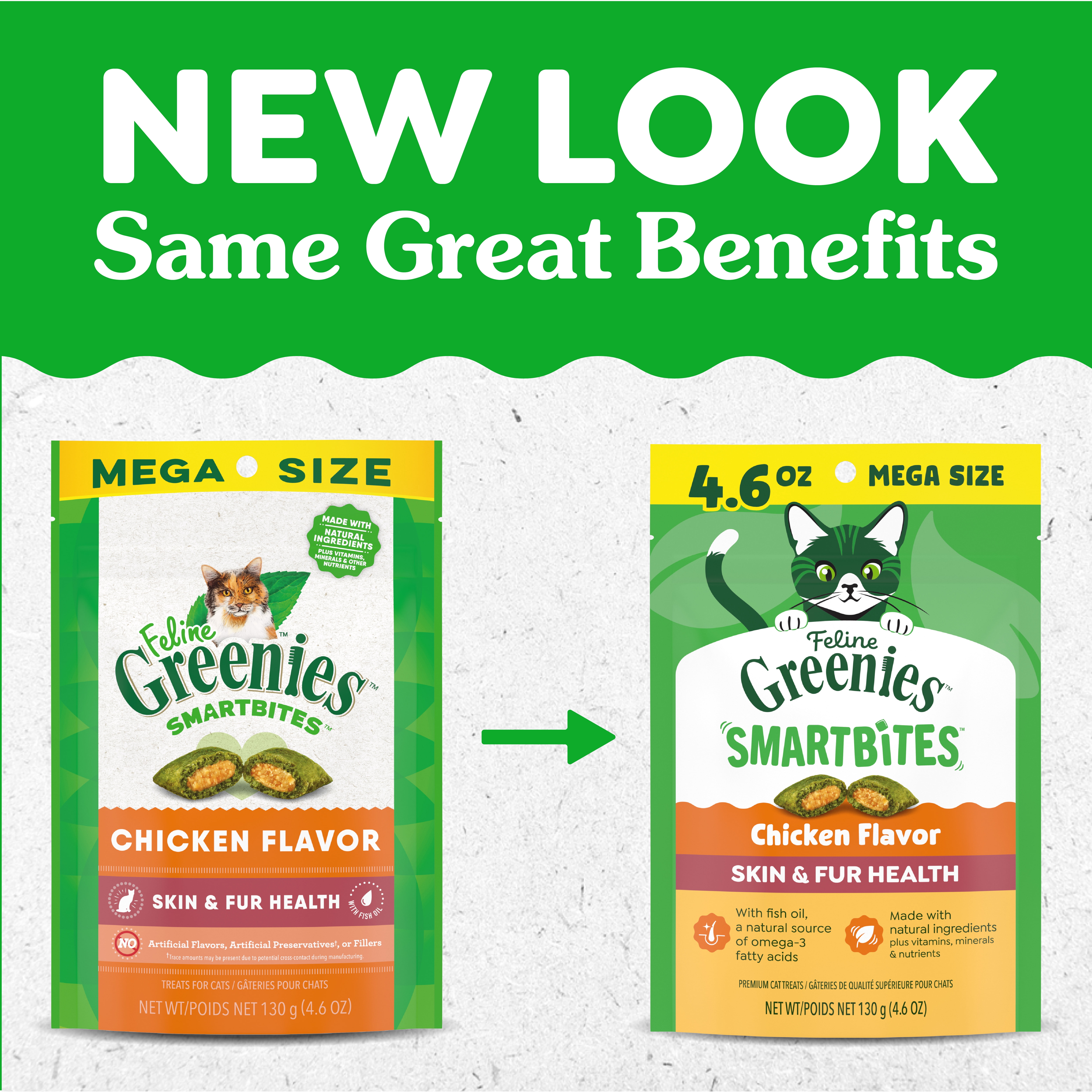 Greenies Feline Smartbites Chicken Flavor Skin & Fur Health Cat Treats, 4.6 oz Pack
