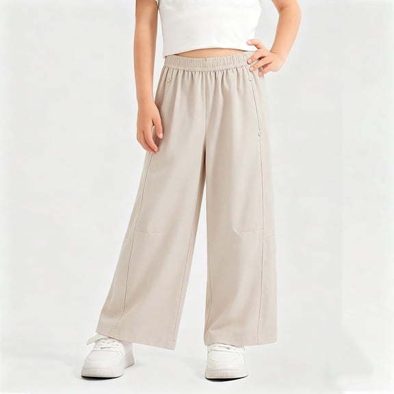 Xdegoge Girls Wide Leg Pants High Waisted Loose Fit Casual Flowy Comfy Lounge Pants with Pockets Summer Sports Lightweight Trousers