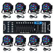 Zimtown LED Par Lights 18LED 8 pcs RGB DJ Stage Party Light System with DMX Controller System Par Can LED Beam Pub Bar