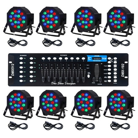 Zimtown LED Par Lights 18LED 8 pcs RGB DJ Stage Party Light System with DMX Controller System Par Can LED Beam Pub Bar