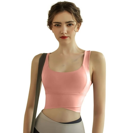 XDDLITP Women High Support Sports Bras Crisscross Back Strappy Design Bra Workout Yoga Running Gym Seamless Tank Tops Scoop Neck High Impact Bra Crop Tops with Removable Cups Pink L