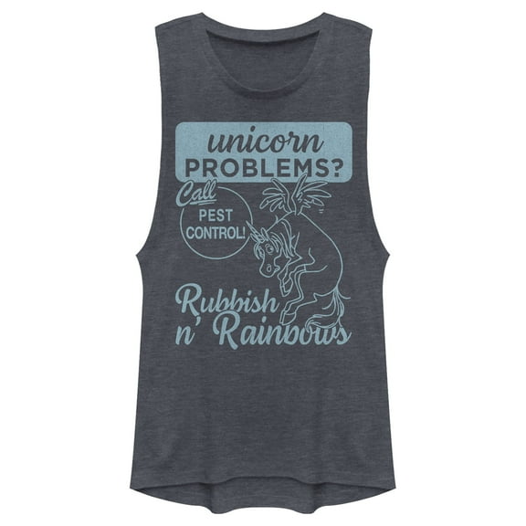 Junior's Onward Rubbish N' Rainbows Pest Control Festival Muscle Graphic Tee Denim Blue Heather 2X Large