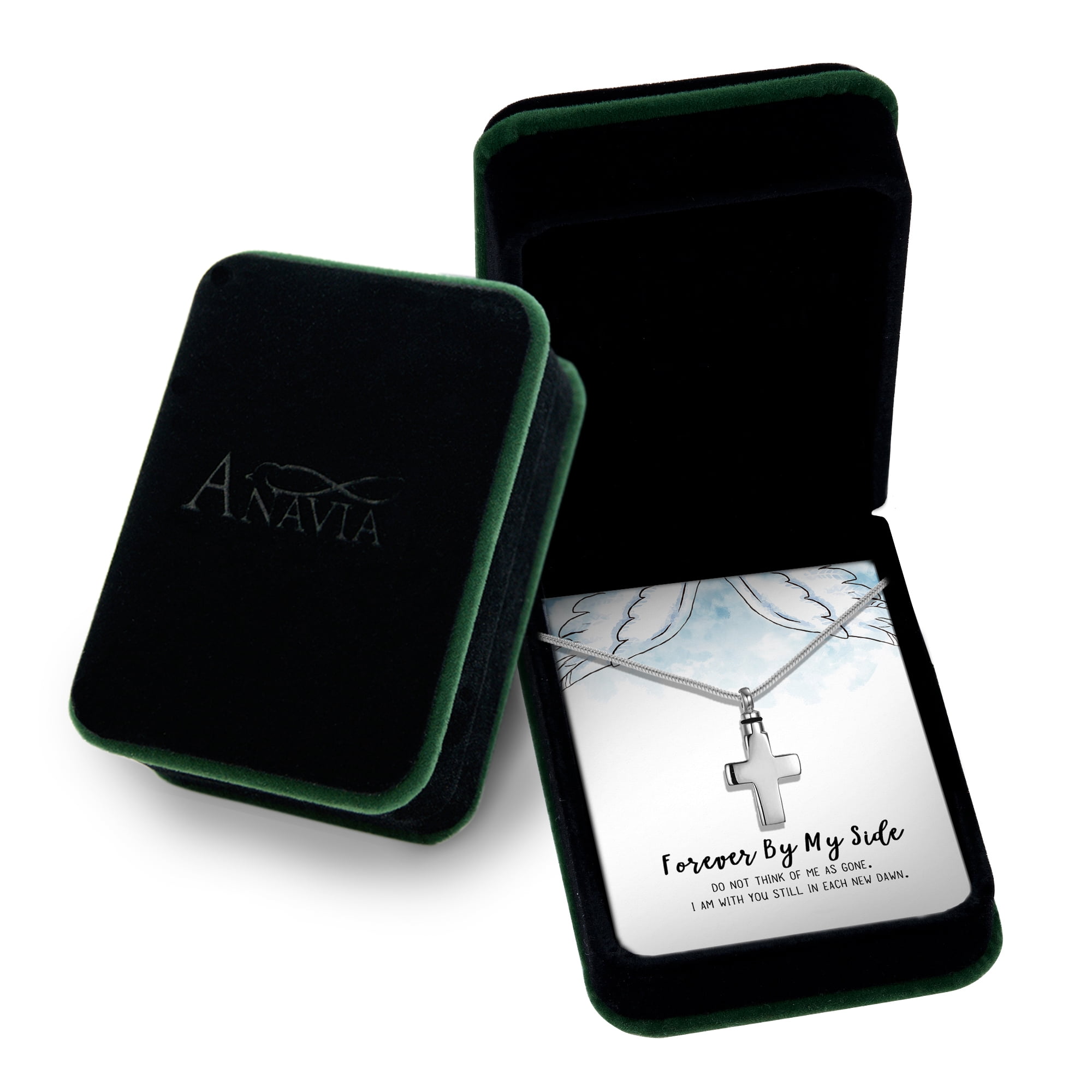 Forever By My Side Cremation Necklace - Silver Cross Memorial Jewelry - Human Ashes Holder - Keepsake Pendant - Funnel Kit - Ships Next Day!